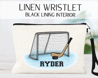 Pulsera de hockey personalizada, bolsa de maquillaje de hockey personalizada, regalo para jugador o entrenador, regalo de equipo de hockey para jugadores o entrenadores, idea de regalo de hockey sobre hielo