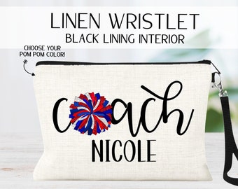 Cheer Coach Gift, Personalized Cheerleader Coach Gift, Cheer Makeup Bag, Gift for Cheer Team Coaches, Gift for Her, Cheerleading Pom Pom Bag