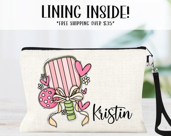 Pickleball Bag, Personalized Picklebal Makeup Bag, Girls Pickleball Zipper Pouch, Pickleball Gift Ideas, Custom Pickleball Toiletry Bag