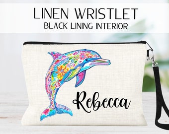 Dolphin Makeup Bag, Personalized Preppy Dolphin Gift, Girls Dolphin Zipper Pouch, Beach Trip Gift Ideas, Trendy Girls Tropical Getaway Bag