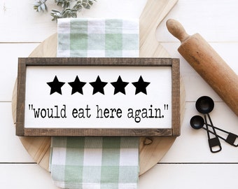 Would Eat Here Again Sign, Kitchen Decor, Funny Kitchen Signs, Framed Wood or Canvas Sign