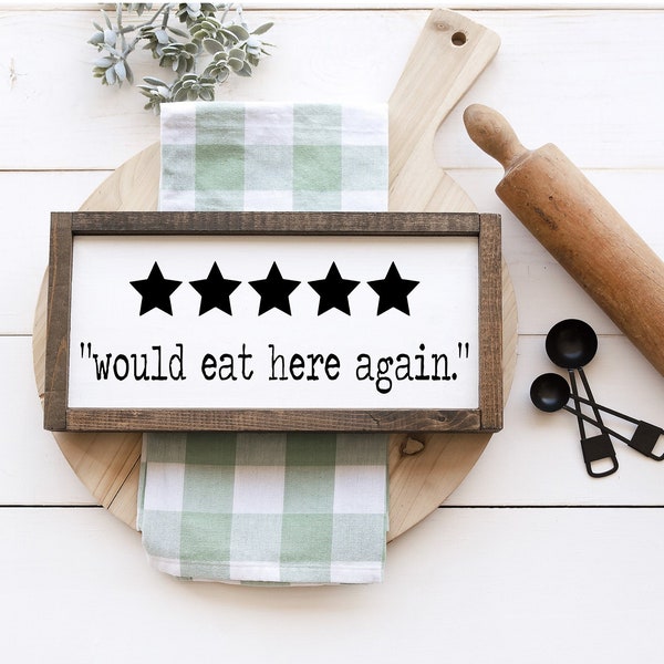 Would Eat Here Again Sign, Kitchen Decor, Funny Kitchen Signs, Framed Wood or Canvas Sign
