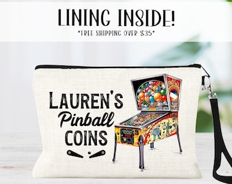 Personalized Pinball Coins Bag, Pinball Arcade Money Holder, Custom Pinball Arcade Name Wristlet, Pinball Team Gifts, Pinball Player Bag