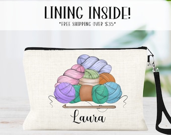 Personalized Crochet Makeup Bag, Crochet Hooks Bag, Gift for Crocheter, Gift For Mom, Grandma Bag, Crochet Knitting Gift, Gift for Knitter