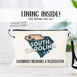 Vehicle Car Registration and Insurance Document Holder, Personalized Insurance Bag, Custom State Car Document Bag, New Car Gift, New Driver