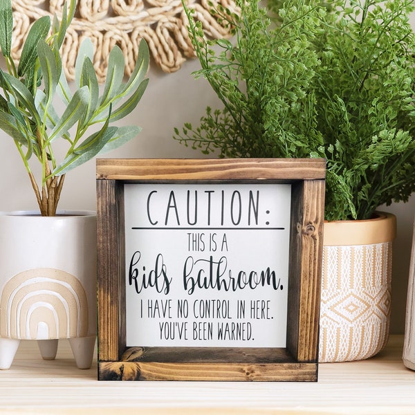 Caution Kids Bathroom Sign, Farmhouse Mini Sign, Sign Humor, Kids Bathroom Decor, Funny Signs, Potty Humor, Farmhouse Bathroom