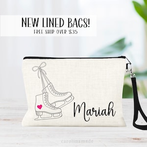 Figure Skater Gift, Personalized Ice Skating Makeup Bag, Ice Skate Line Art, Skating Coach Gift, Girls Custom Ice Skating Competition bag