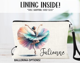 Personalized Ballerina Cosmetic Bag, Dance Makeup Bag, Dance Gift Ideas, Dance Team Wristlet, Gift for Girls, Custom Ballet Bag, Dancer Gift