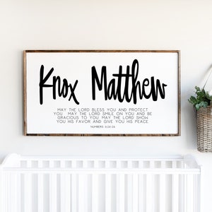 Nursery Name Sign, Above Crib Custom Baby Scripture Decor, Bible Verse Wall Art, Numbers 6:24-26 May the Lord bless you and protect you