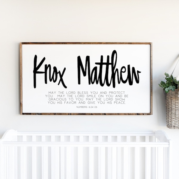 Nursery Name Sign, Above Crib Custom Baby Scripture Decor, Bible Verse Wall Art, Numbers 6:24-26 May the Lord bless you and protect you