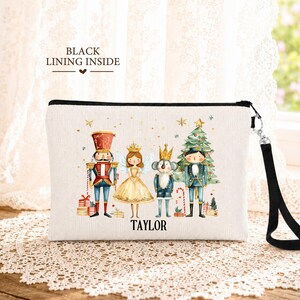 Personalized Nutcracker Makeup Bag, Christmas Cosmetic Bag, Nutcracker Ballet Gift, Christmas Eve Box Gift, Custom Holiday Pouch for Girls