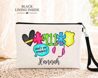 911 Dispatcher Makeup Bag, Personalized Emergency Dispatcher Gift, Telecommunicator Cosmetic Bag, Dispatch Appreciation Gift