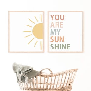 You are my sunshine Sign Set, Boho nursery wall decor, boho sun print, wall decor for above crib, nursery wall art, Colorful Nursery Print