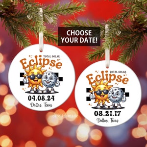 Total Solar Eclipse 2024 Ornament, Solar Eclipse Party, Eclipse 2024 Souvenir, April 8 2024, Eclipse Gift, Eclipse Ornament August 21, 20217