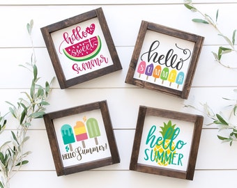 Hello Summer Wood Framed Signs, Summer Tiered Tray, Watermelon Decor, Popsicle Sign, Pinapple Sign, Mini Sign, Summer Prints