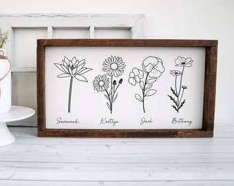 Birth Flowers Personalized Sign, Mothers Day Gift, Gift for Mom, Nana Gift, Grandparents Gift, Birth Month Sign, Personalized Gift for her