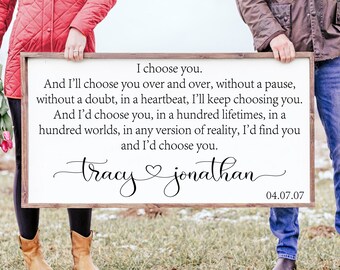I Choose you Sign I'll Keep Choosing You Personalized Name Date Sign, Master Bedroom Decor Wood Framed Wedding Anniversary Gift for her