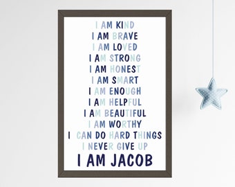 Affirmations Wall Art for Kids, Daily Affirmation Print, I am Personalized Wall Art, Nursery Decor, New baby gift, Wall art for Boys Room