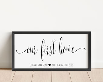 Our First Home Sign Address & Established Date, Homebuyer Real Estate Agent Closing Gift Housewarming, Wood Sign Farmhouse Mantle Decor