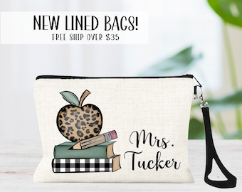 Regalo de agradecimiento al maestro, bolsa de maquillaje personalizada de Apple para maestros, regalos de enseñanza, idea personalizada de regalo de fin de escuela, regalos de Apple para maestros