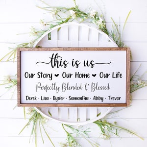 Blended Family Sign, This is us family name sign, Perfectly Blended and Blessed, Blended Family Gifts, Personalized Family Name Sign