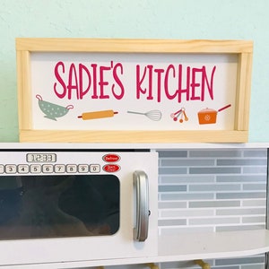 Girls Name Sign for Play Kitchen, Toddler Girls Playroom Decor, Toddler Boys Room,  Shelf Art, Canvas Sign, Wood Frame Farmhouse Kitchen