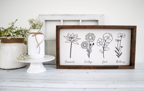 Birth Flowers Personalized Sign, Mothers Day Gift, Gift for Mom, Nana Gift, Grandparents Gift, Birth Month Sign, Personalized Gift for her