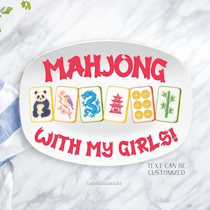 Mahjong Party Platter, Personalized Mahjong Plate, Mother&#39;s Day Gift, Mahjong Birthday Gift, Mahjong Tile Gift Idea, Mahj girls Party Decor