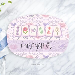 Mahjong Party Platter, Personalized Pink & Puprle Mahj Plate, Gift for Her, Mahjong Birthday Gift, Mahjong Tile Gift Idea, Girls Mahj Party