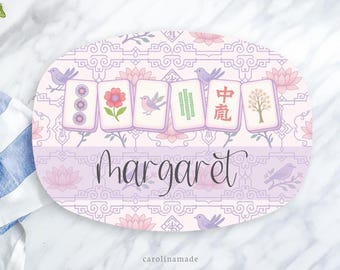 Mahjong Party Platter, Personalized Pink & Puprle Mahj Plate, Gift for Her, Mahjong Birthday Gift, Mahjong Tile Gift Idea, Girls Mahj Party