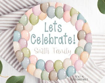 Celebration Plate, Personalized Family Birthday Cake Plate, Balloon Border Let's Celebrate Plate, Birthday Keepsake Plate, New Family Gift
