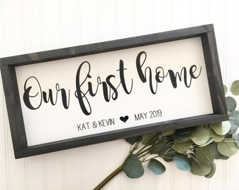Our First Home Name & Established Date Sign | Homebuyer Real Estate Agent Closing Gift Housewarming | Wood Sign Farmhouse Mantle