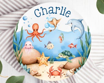 Under the Sea Birthday Plate, Personalized Sea Animal Party Plate, Custom Ocean Party Cake Plate, Boys First Birthday Milestone Keepsake