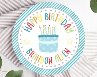 Blue Birthday Plate, Personalized Name Plate for Boys, Custom Birthday Plate, Boys First Birthday Keepsake, Boys Colorful cake plate