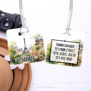Paris Luggage Tag, Paris Trip Travel Accessories, Personalized Luggage Name Tag, Traveler Gift, Custom Paris France Trip Luggage ID Gift
