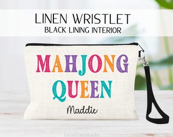 Mahjong Queen Bag, Womens Personalized Gift for Mahjong Player, Mahj Monogram Crest, Zipper Pouch for Mahjong, Mahjong Game Night Tournament