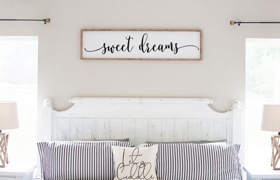 Sweet Dreams Bedroom Sign Farmhouse Wood Sign Master Bedroom Above Bed Wall Decor Guest Bedroom Framed Wall Art