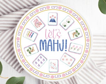 Mahjong Party Plate, Personalized Mahjong Plate, Mother's Day Gift, Mahjong Birthday Gift, Mahjong Tile Gift Idea, Mahj girls Party Decor