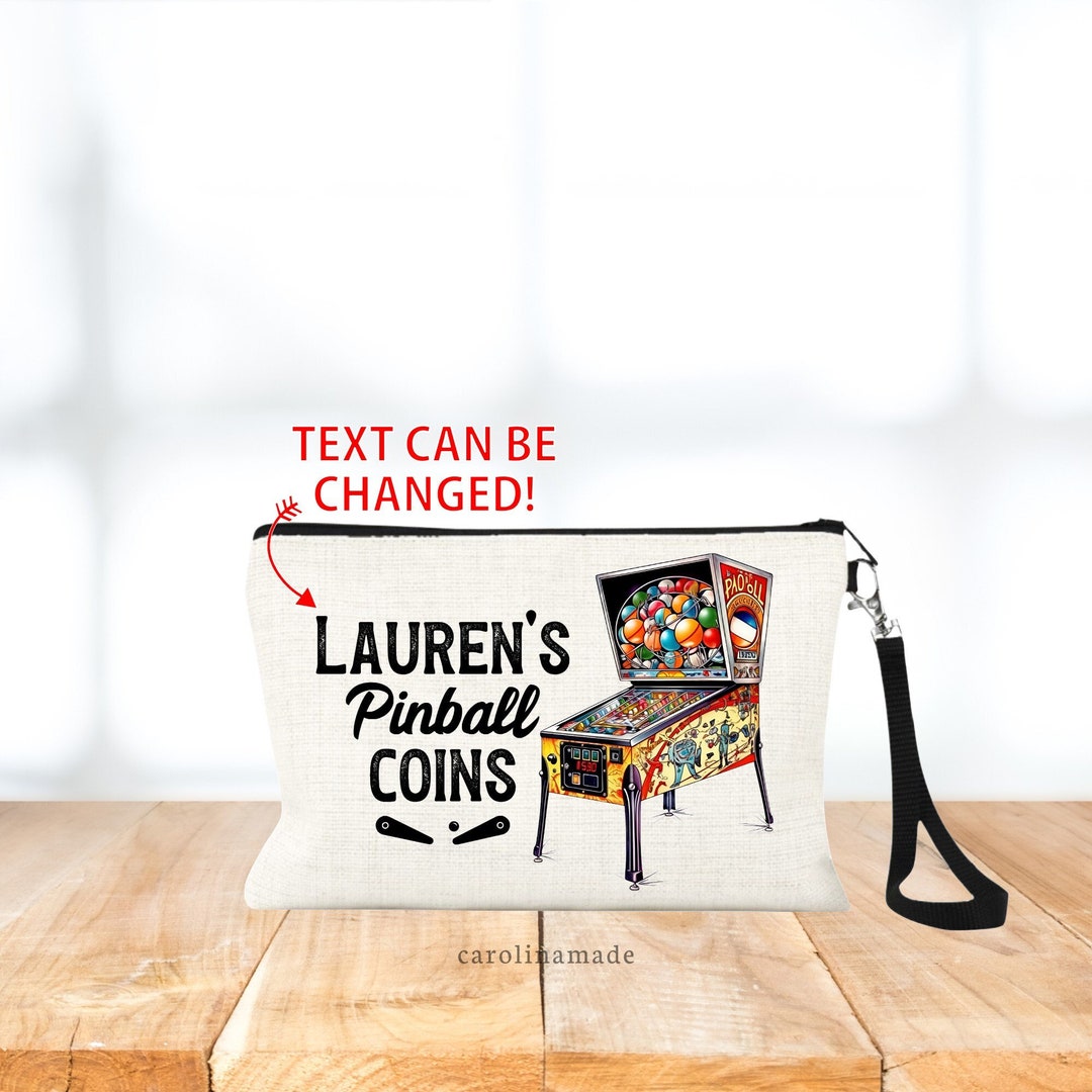 Personalized Pinball Coins Bag, Pinball Arcade Money Holder, Custom Pinball Arcade Name Wristlet