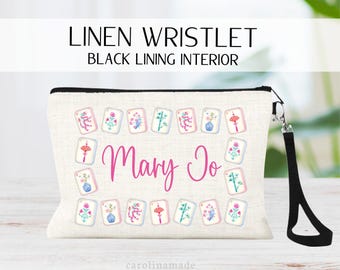 Mahjong Bag, Mah Jongg Bag, Personalized Gift for Mahjong Player, Oh Mahj Name Bag, Zipper Pouch for Mahjong, Mahjong Game Night Bag