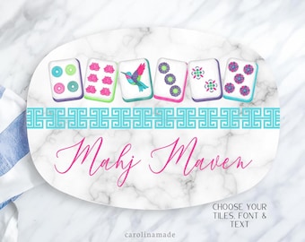Mahjong Party Platter, Personalized Mahjong Plate, Mother's Day Gift, Mahjong Birthday Gift, Mahjong Tile Gift Idea, Mahj girls Party Decor