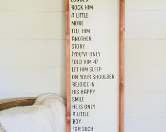 Hold Him a Little Longer Wood Sign | Baby Boy Nursery Bedroom Decor | Baby Shower New Baby Gift