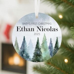 Baby’s First Christmas Ornament, Newborn Keepsake Ornament, Forest Nursery Ornament, Personalized Baby Gift, Winter Tree Ornament