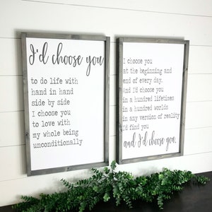 I&#39;d Choose you Sign Set, Wedding Gift, Marriage Quote, Master Bedroom Decor Above Bed, Wood Framed Canvas,  Anniversary
