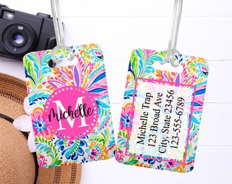 Paisley Luggage Tag, Personalized Preppy Paisley Bag Tag, Beach Trip Travel Accessories, Girls Floral Monogram Luggage Tag, Traveler Gift
