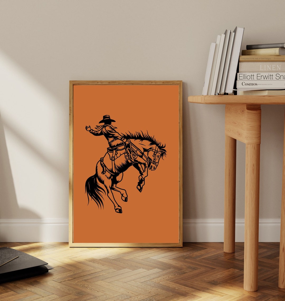 Bucking Cowboy Print, Western Cowboy Wall Art, Vintage Cowboy