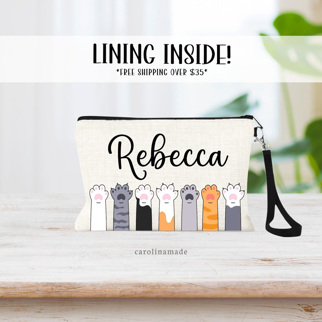 Cat Paws, Gift for Cat Lover, Personalized Cat Makeup Bag, Gift for