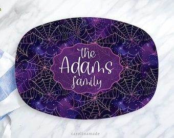 Spider Web Halloween Platter, Personalized Family Halloween Serving Plate, Spooky Halloween Party Platter, Custom Halloween Party Food Tray