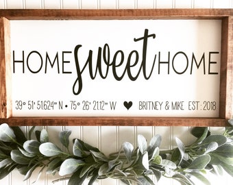 Home Sweet Home Sign Our First Home Coordinates, Names & Est Date  Homebuyer Gift, Real Estate Agent Sign Housewarming Gift Wood Farmhouse