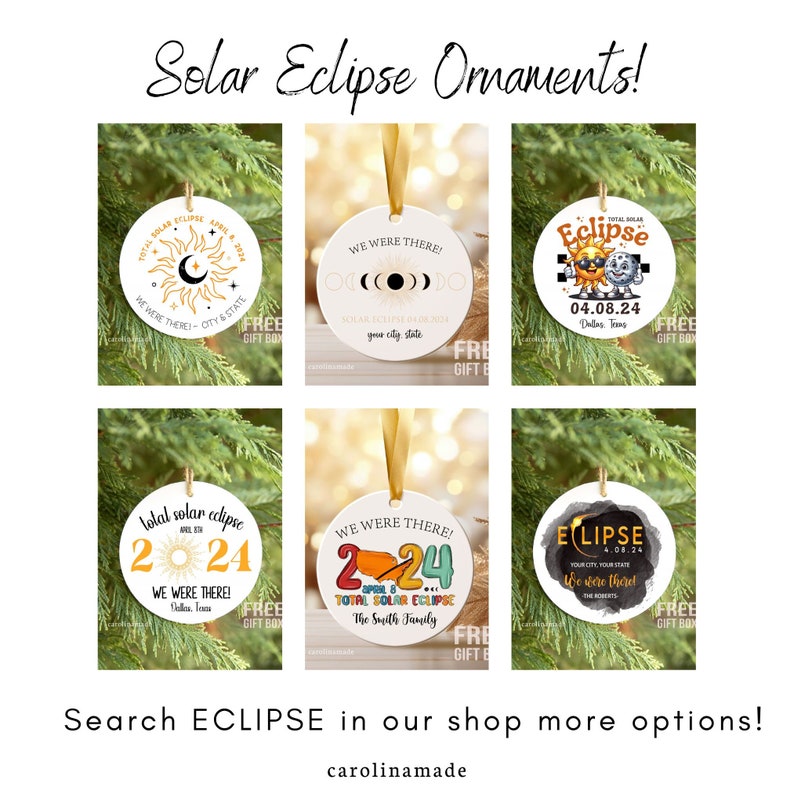 Total Solar Eclipse 2024 Ornament, Solar Eclipse Party, Eclipse 2024 Souvenir, April 8 2024, Eclipse Gift, Solar Eclipse Christmas Ornament image 4